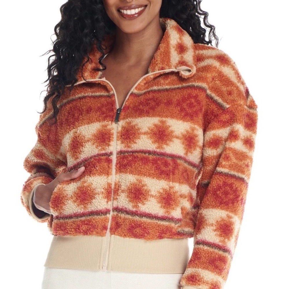 Kyodan Orange and Cream Crop Teddy Jacket EUC Sz M
